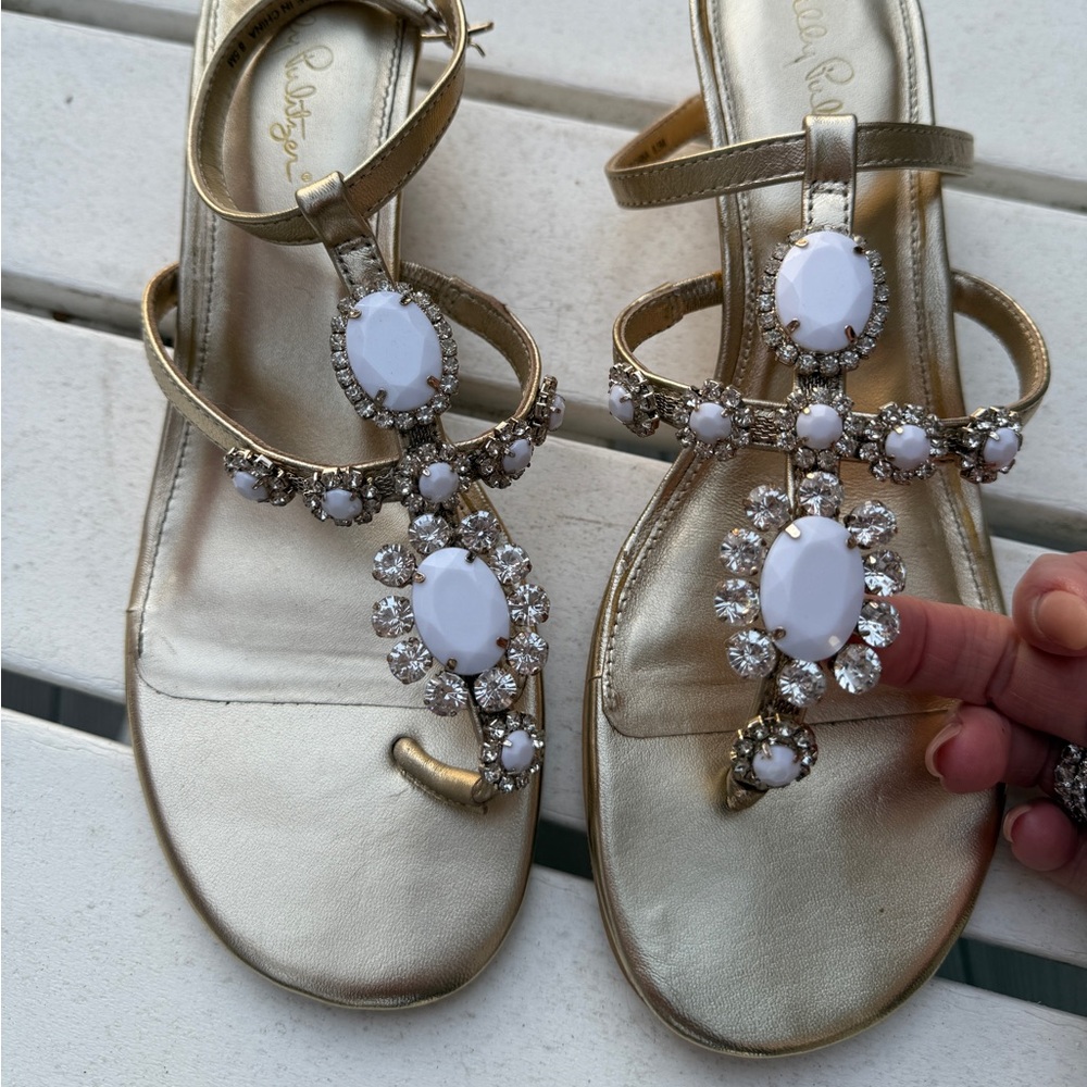 Gold Sandals with Gem Accents